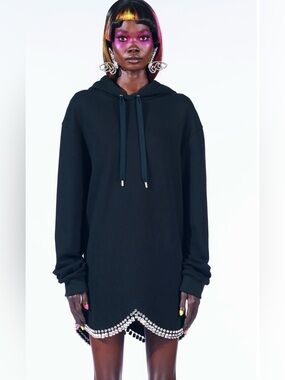 AREA Draped Crystal Hoodie Dress VGUC